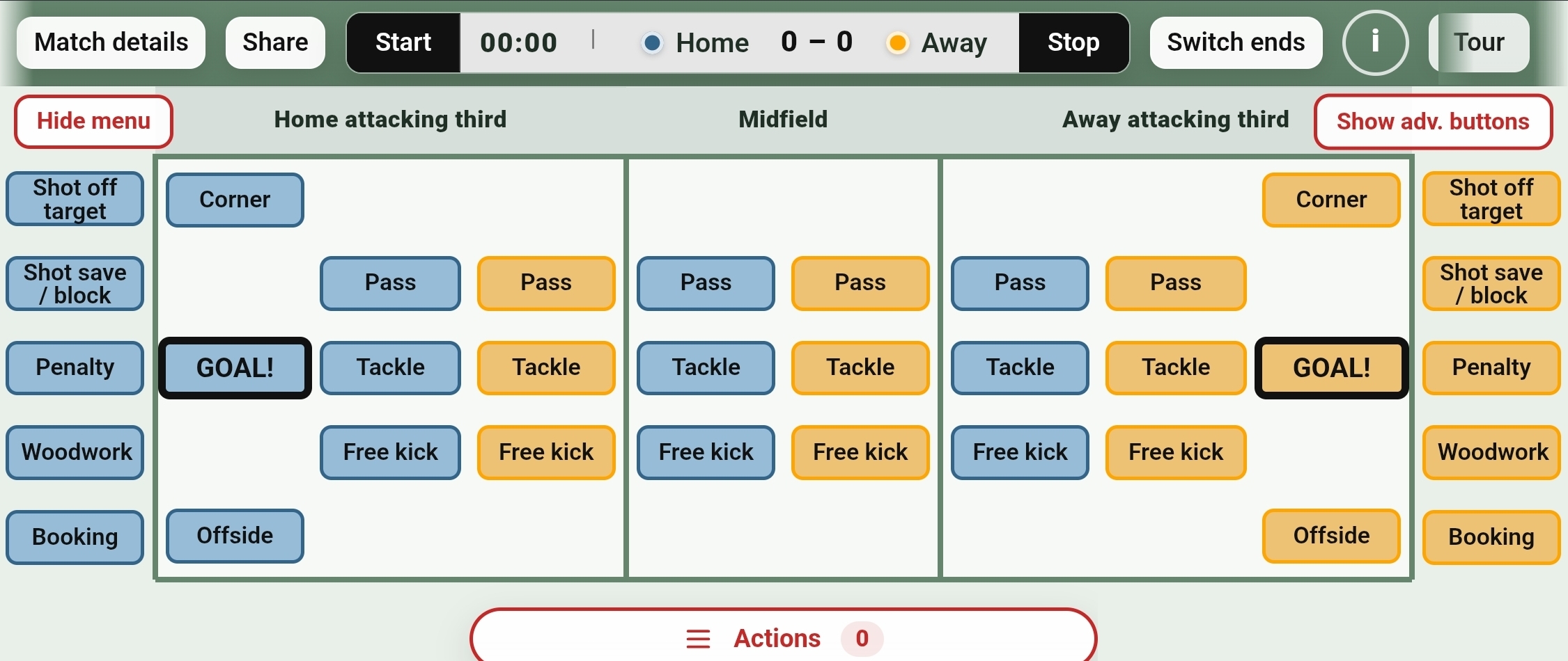 The Sidelines landscape match tracker on a mobile phone